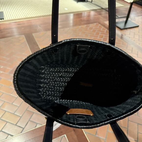 Coach Woven Leather Swing Tote Carryall Shoulder CBF83 Black - Picture 6 of 16